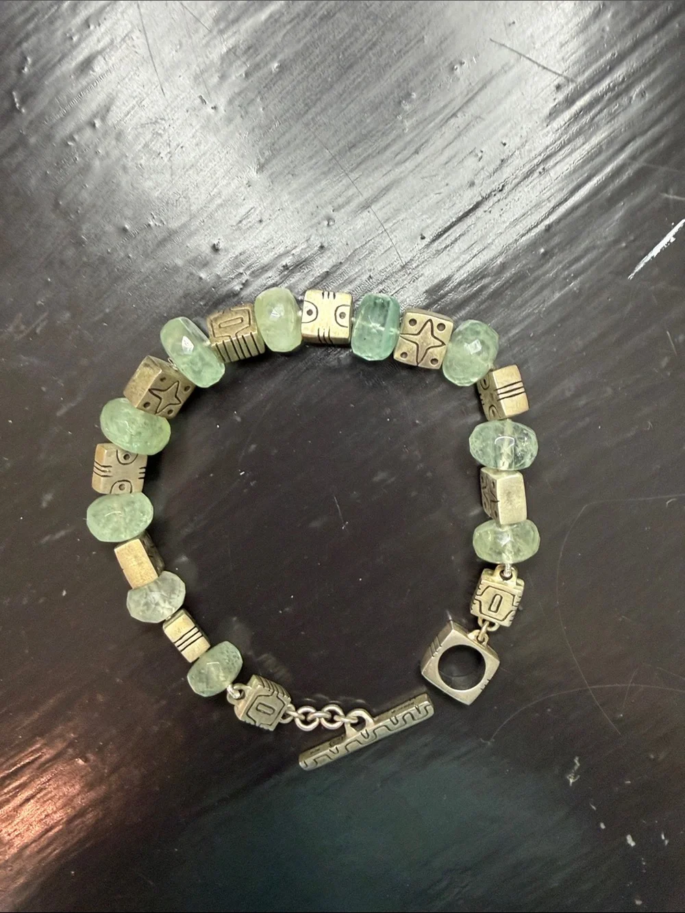 Lisa Jenks - 925 sterling and green gemstone bracelet 8”